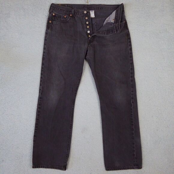 Levis 501 Jeans Mens 38x32 Black Denim Button Fly Distressed Straight Leg Y2K - Picture 1 of 15